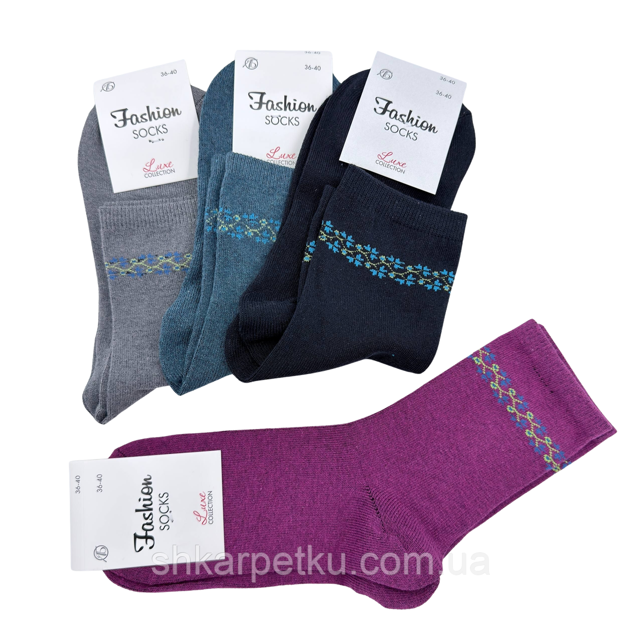 Жіночі середні шкарпетки Fashion Socks квіткова лоза 36-40 мікс кольорів 12пар/уп, фото 1