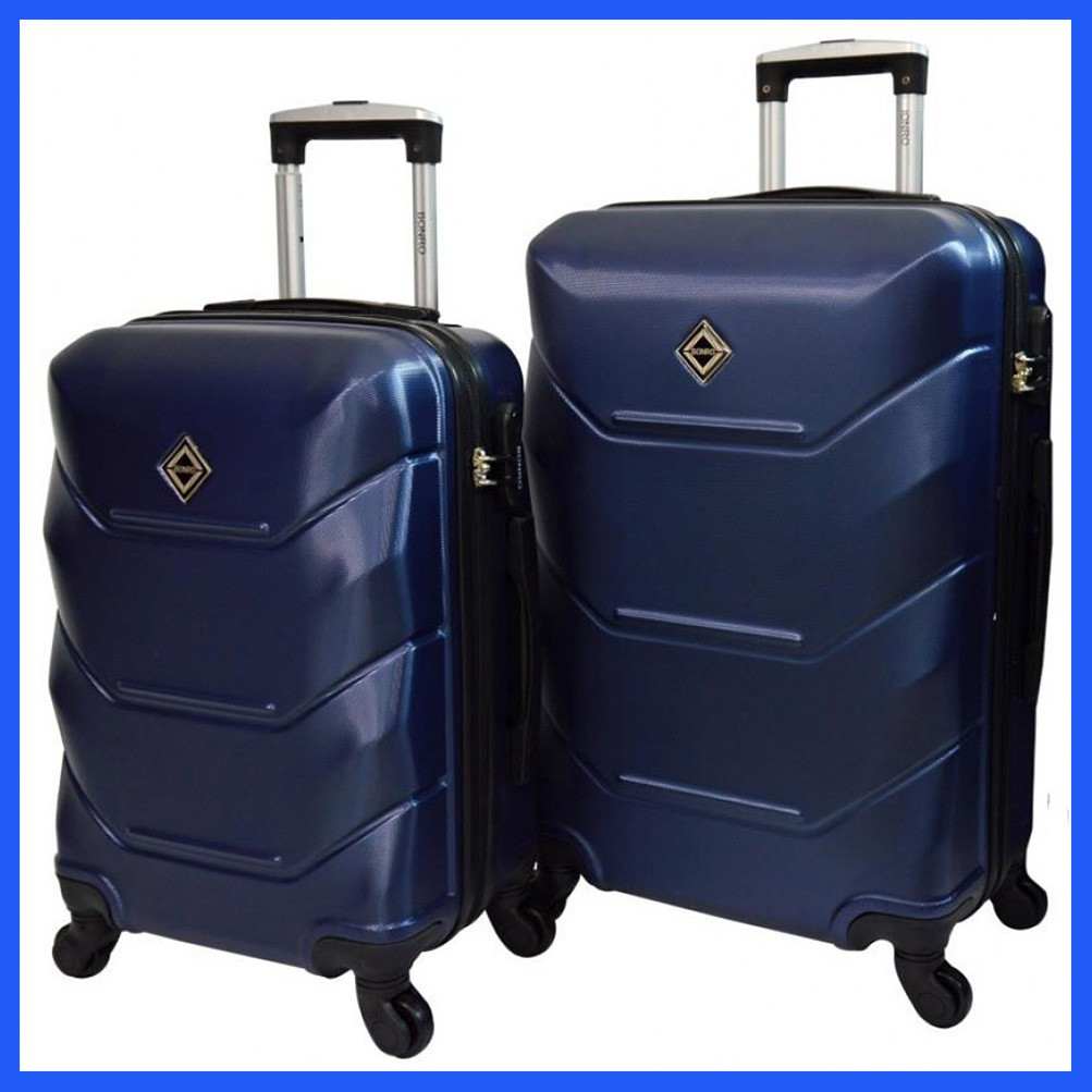 Набір валіз Bonro 2019 - 2 шт (M+L) середня і велика сині дорожні пластикові на колесах з кодовим замком і висувною ручкою