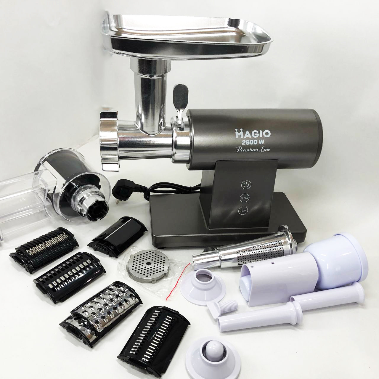 Електром'ясорубка з реверсом і насадкою для ковбаси MAGIO MG-271, М'ясорубка велика MP-53, фото 1