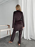 Жіночий велюровий домашній костюм трійка коричневого кольору, фото 4