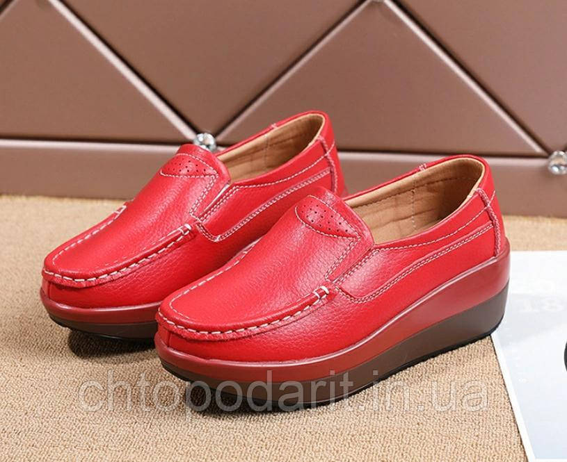 Мокасини Comfortly, лофери демисезонні, жіноче повсякденне взуття, сліпони на платформі туфлі на танкетці червоні 37 р Код 00-0695, фото 1