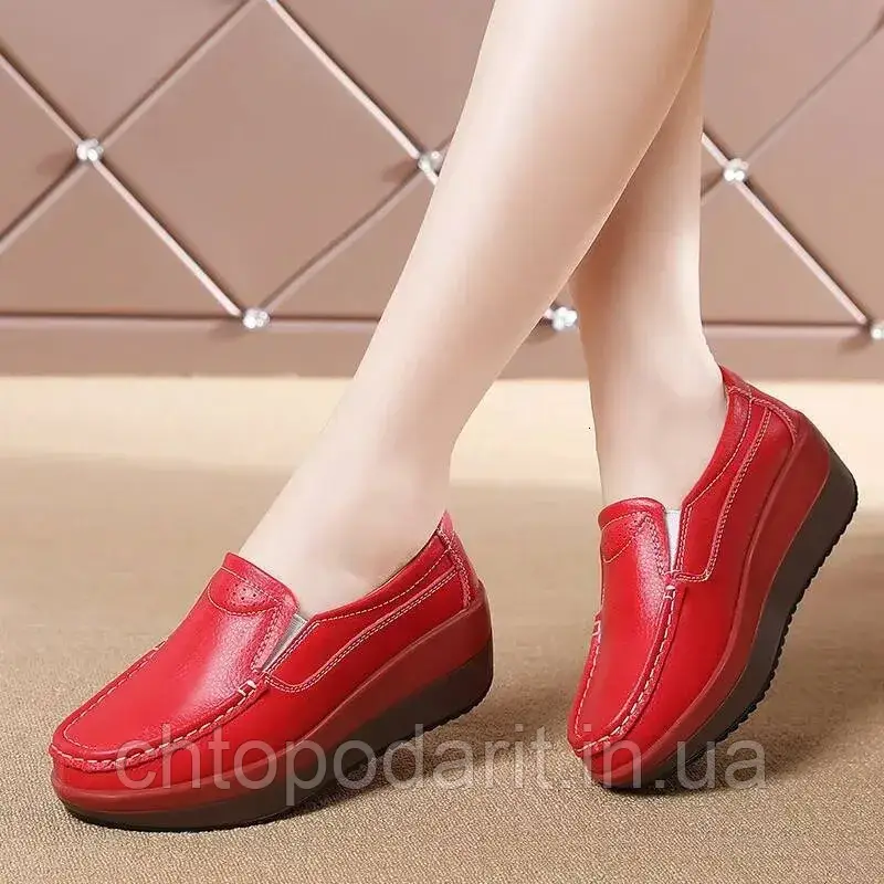 Мокасини Comfortly, лофери демисезонні, жіноче повсякденне взуття, сліпони на платформі туфлі на танкетці червоні 41 р Код 00-0699, фото 1