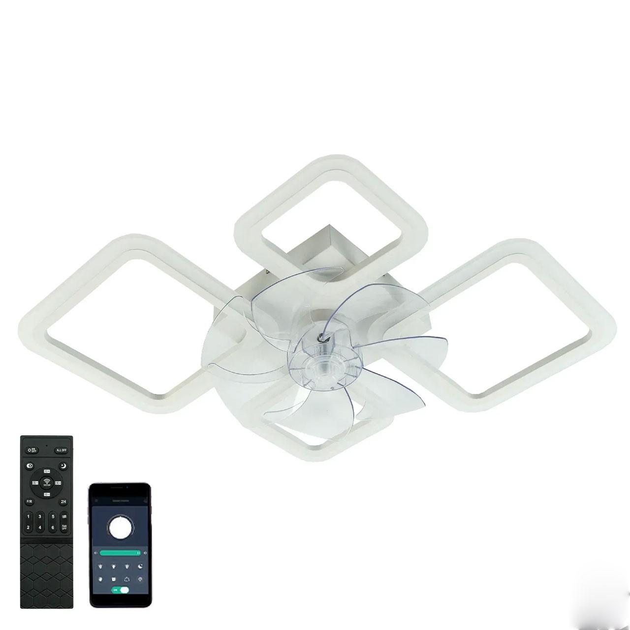 Сучасна світлодіодна люстра 70 Вт з пультом димером і вентилятором колір каркаса білий ESL-21690, фото 1