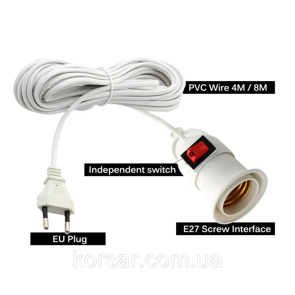 Лампа перенесення 3,8 метрів, подовжувач "вилка-патрон", інспекційна лампа-переноска Е27 з вимикачем. Перехід, фото 1