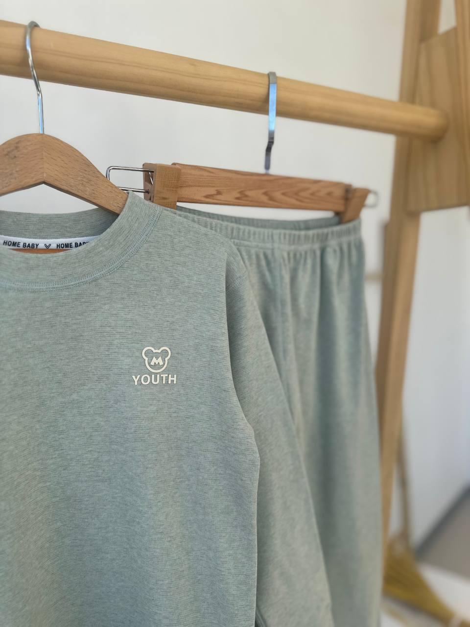 Піжама на дівчинку з написом "Youth" Зелений 4127, Haobeiyi, Зелений, Для дівчаток, Весна Осінь, 122, фото 1