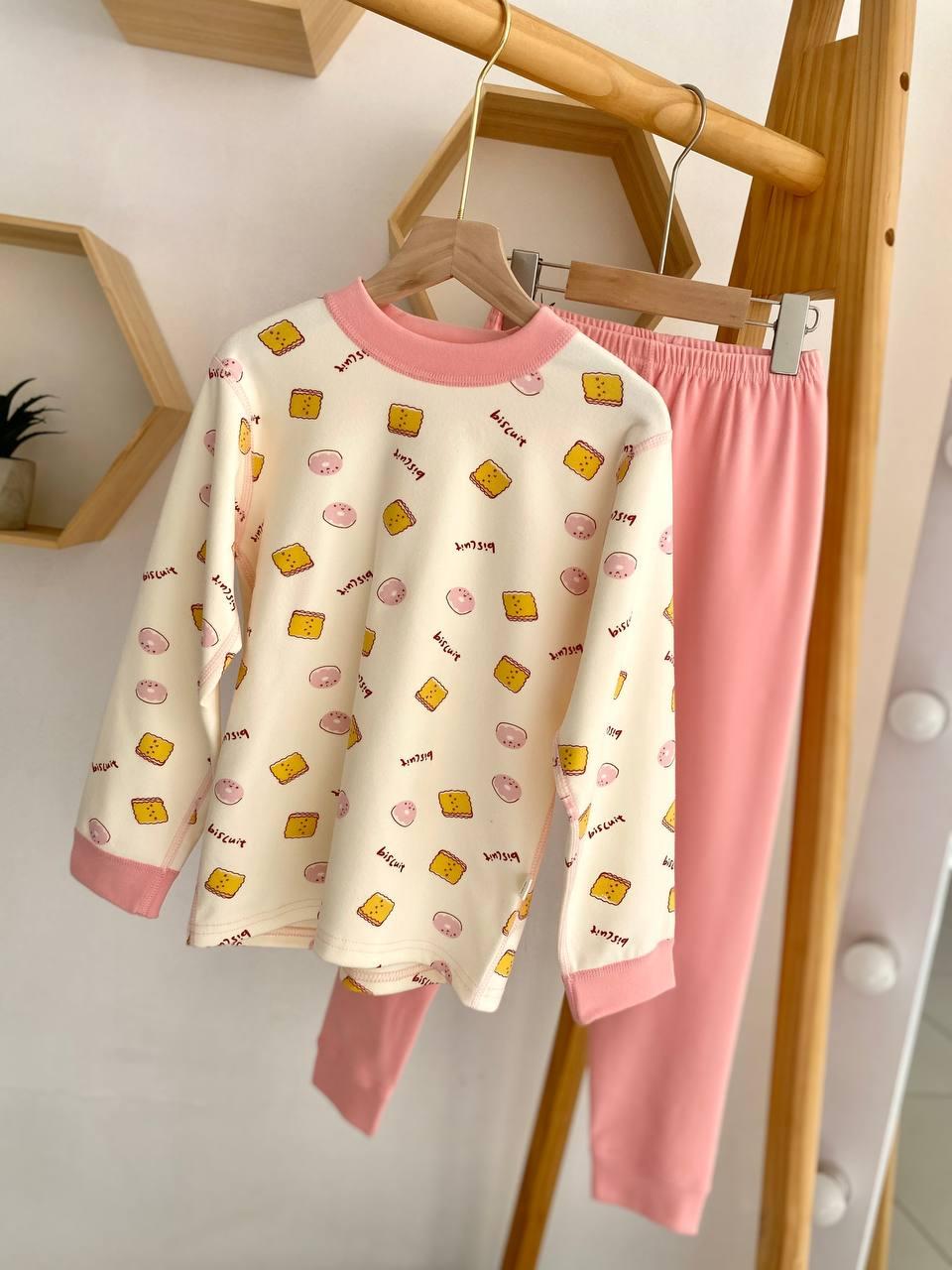 Піжама на дівчинку кофта з принтом пончиків і печінками Рожевий 2461, 49, JINSHUAIWANGZI, Рожевий, Для дівчаток, Весна Осінь, 128, фото 1