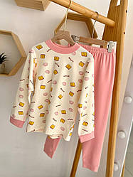 Піжама на дівчинку кофта з принтом пончиків і печінками Рожевий 2461, 49, JINSHUAIWANGZI, Рожевий, Для дівчаток, Весна Осінь, 134