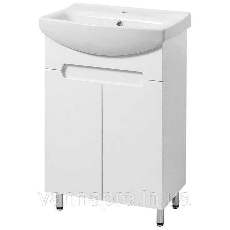 Тумба підлогова ЮВВІС Естель Т-1 біла глянцева з умивальником Cersania 50 см, фото 1
