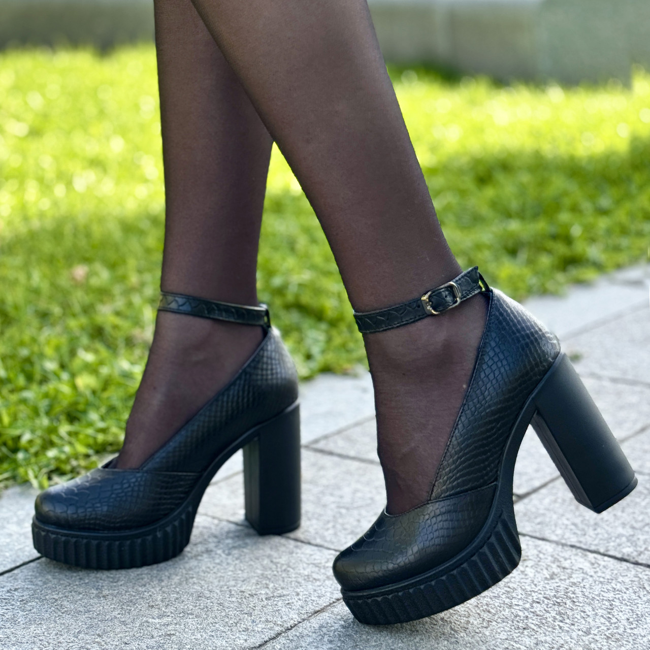 Туфлі жіночі на високих підборах, натуральна шкіра з тисненням пітон, фото 1