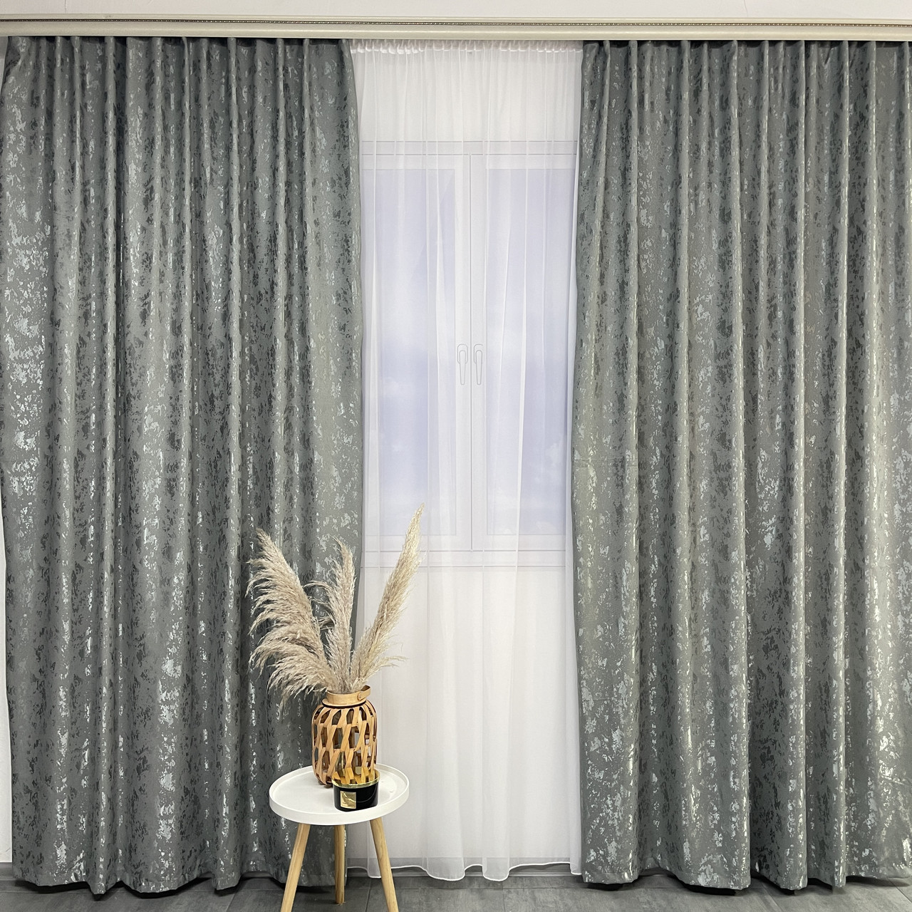 Готові штори з мармура, Графітового кольору, з тюлем (SHTN-M19n-21), фото 1