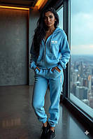 Спортивний жіночий костюм на флісі зі штанами та худі блакитний, 50 405