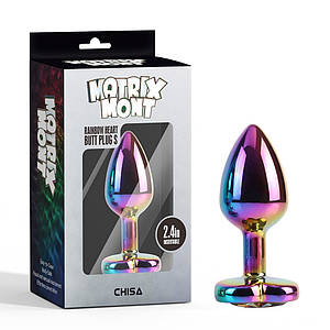 Анальна пробка різнокольорова CHISA MATRIX MONT з різнобарвним каменем у формі серця, розмір S