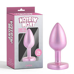 Анальна пробка рожева з перламутром CHISA MATRIX MONT та рожевим каменем у формі серця, розмір S