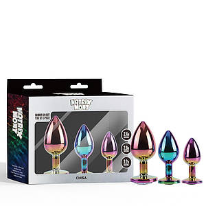 Набір анальних пробок різнокольорові CHISA MATRIX MONT з різнокольоровим каменем, 3 шт.
