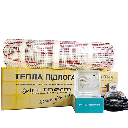 Тепла підлога під плитку нагрівальний мат in-therm ECO + термостат, фото 1