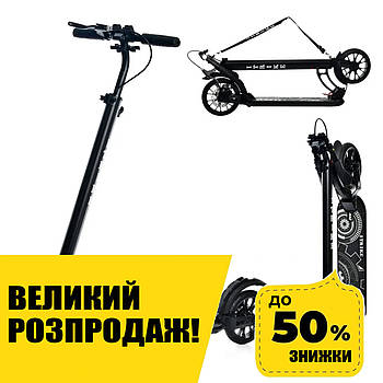 Самокат двоколісний для підлітка (колеса 200 мм, дискове гальмо, амортизатор) iTrike SR 2-080-B Чорний