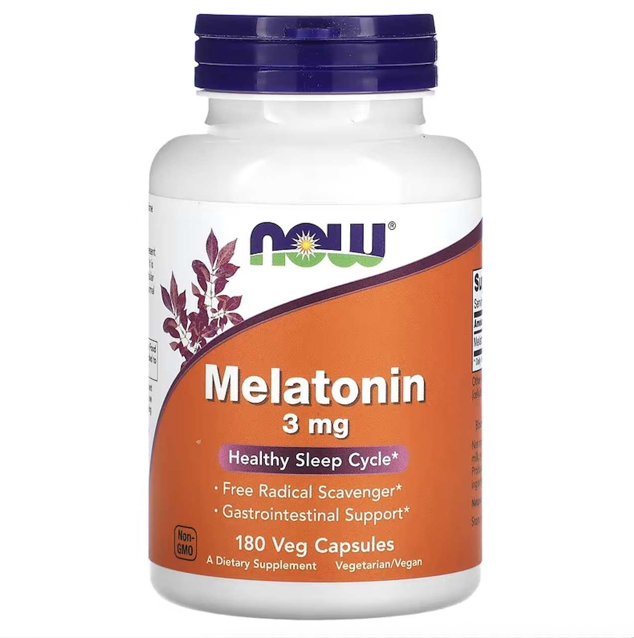NOW Foods, мелатонін, 3 мг, 180 вегетаріанських капсул, фото 1