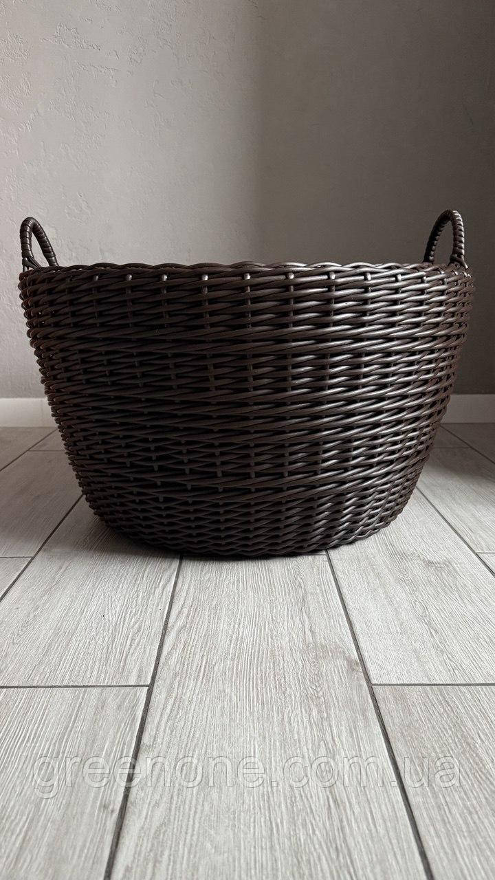 Велика корзина з ручками, кашпо кольору венге, кошик з ручками зі штучного ротанга 65, фото 1