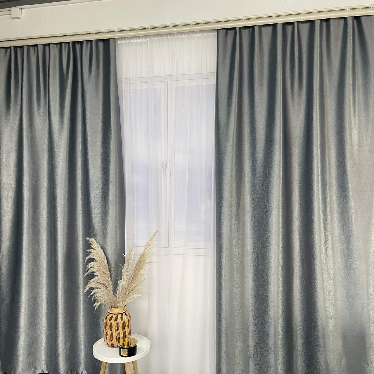 Штори софт-велюр блекаут горіхові з білим шифоновим тюлем ALBO (SHTN-250-21), фото 1