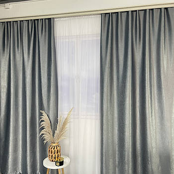 Штори софт-велюр блекаут горіхові з білим шифоновим тюлем ALBO (SHTN-250-21)