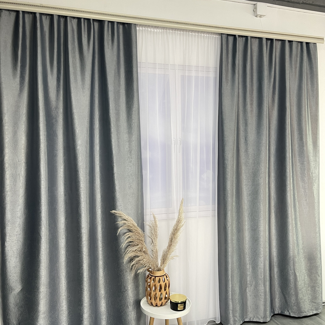 Штори софт-велюр блекаут ALBO темно-сірі 150×270 см, комплект 2 шт. (SH-250-21), фото 1