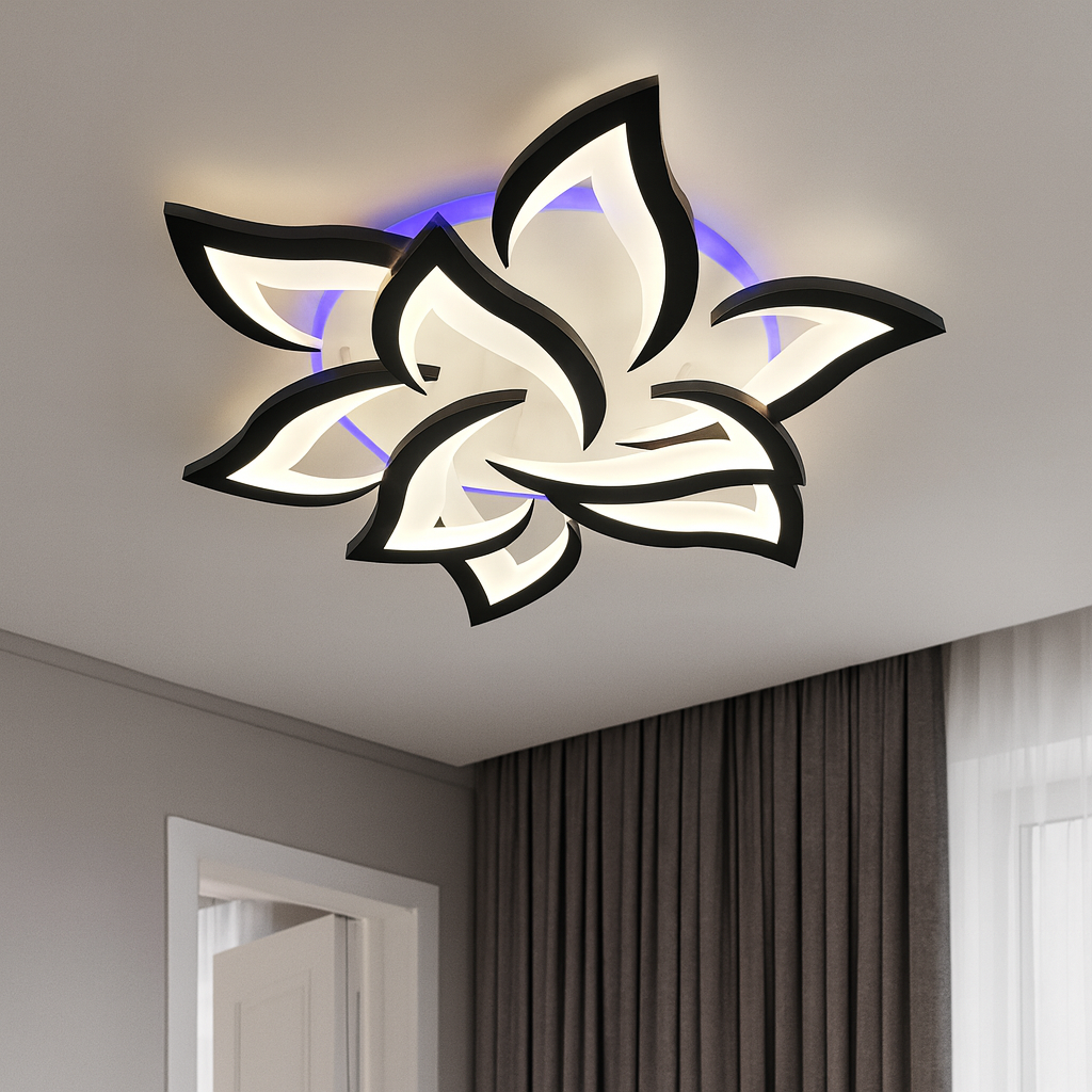 Світлодіодна Led люстра 20 м² з пультом 150W чорно-білий корпус (8146/6+3 BK), фото 1