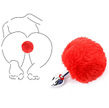 Конусна пробка для анального сексу з Червоним хутром 7 см, Анальна пробка з хвостиком зайчика, Інтимні іграшки, фото 2