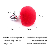 Конусна пробка для анального сексу з Червоним хутром 7 см, Анальна пробка з хвостиком зайчика, Інтимні іграшки, фото 3