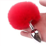 Конусна пробка для анального сексу з Червоним хутром 7 см, Анальна пробка з хвостиком зайчика, Інтимні іграшки, фото 4