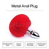 Конусна пробка для анального сексу з Червоним хутром 7 см, Анальна пробка з хвостиком зайчика, Інтимні іграшки, фото 5