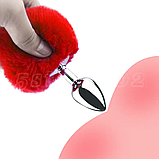 Конусна пробка для анального сексу з Червоним хутром 7 см, Анальна пробка з хвостиком зайчика, Інтимні іграшки, фото 6