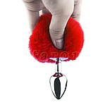 Конусна пробка для анального сексу з Червоним хутром 7 см, Анальна пробка з хвостиком зайчика, Інтимні іграшки, фото 7