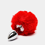 Конусна пробка для анального сексу з Червоним хутром 7 см, Анальна пробка з хвостиком зайчика, Інтимні іграшки, фото 8