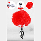 Конусна пробка для анального сексу з Червоним хутром 7 см, Анальна пробка з хвостиком зайчика, Інтимні іграшки, фото 9