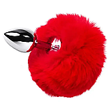 Конусна пробка для анального сексу з Червоним хутром 7 см, Анальна пробка з хвостиком зайчика, Інтимні іграшки, фото 10