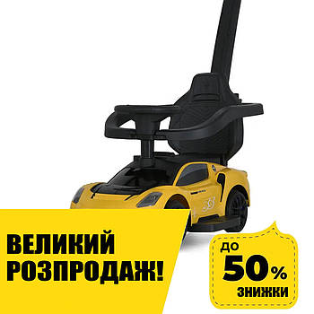 Каталка-толокар з батьківською ручкою Maserati (музика, підставка для ніг) Bambi M 5106-6 Жовтий