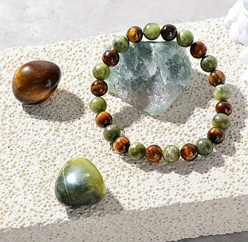 Браслет Енергія достатку жадєїт і тигрове око BR042