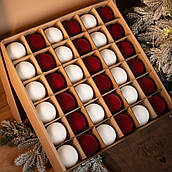 Ялинковий набір кульок коробка іграшок куль 8 см пластик на ялинку бордові пластикові новорічні кульки іграшки однотонні прикраси