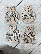 Дерев'яна іменна іграшка на ялинку. Подаруноки на клас, компанію.