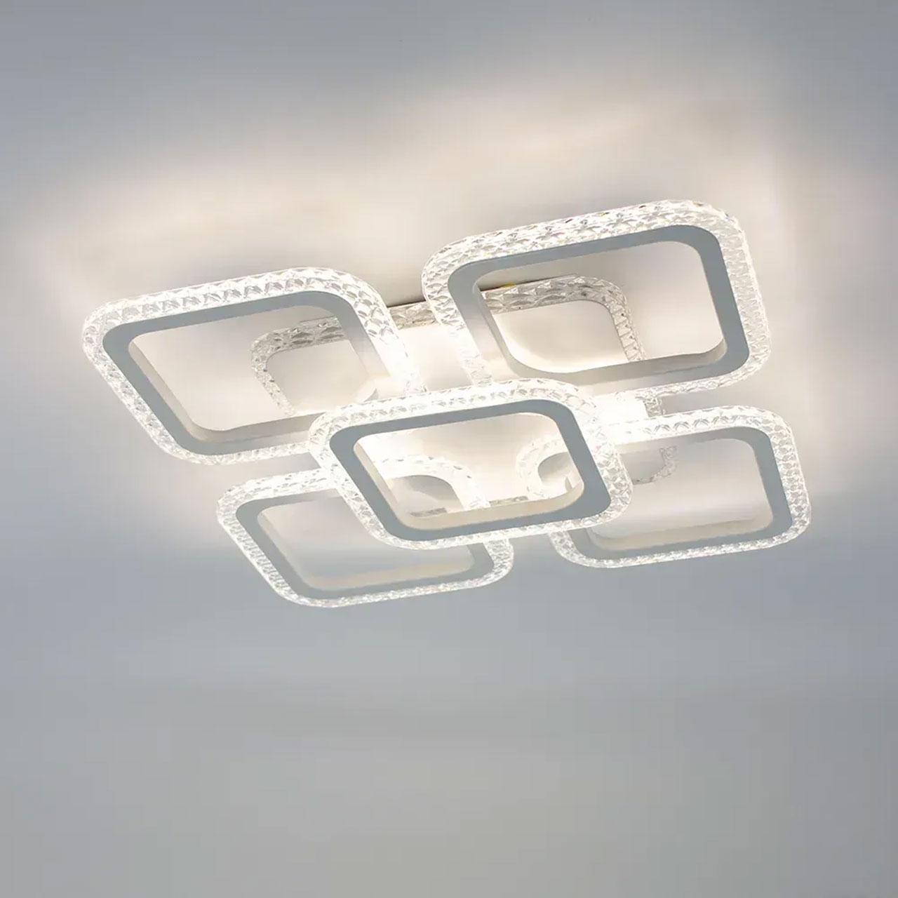 Світлодіодна люстра 70 Вт з підсвічуванням основи з пультом і мобільним додатком колір каркасу білий ESL-21684, фото 1