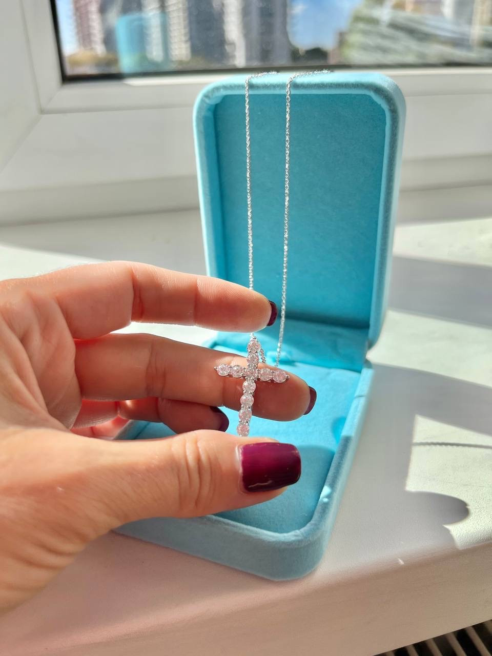 Тіффані підвіска хрест циркони Сріблення, фото 1