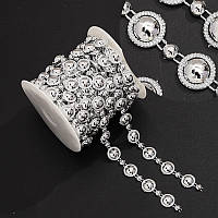 Декоративна стрічка з напівбусин на нитці діаметр 6мм та 14мм. Колір - срібний (за м)