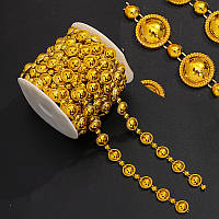 Декоративна стрічка з напівбусин на нитці діаметр 6мм та 14мм. Колір - золотий (за м)