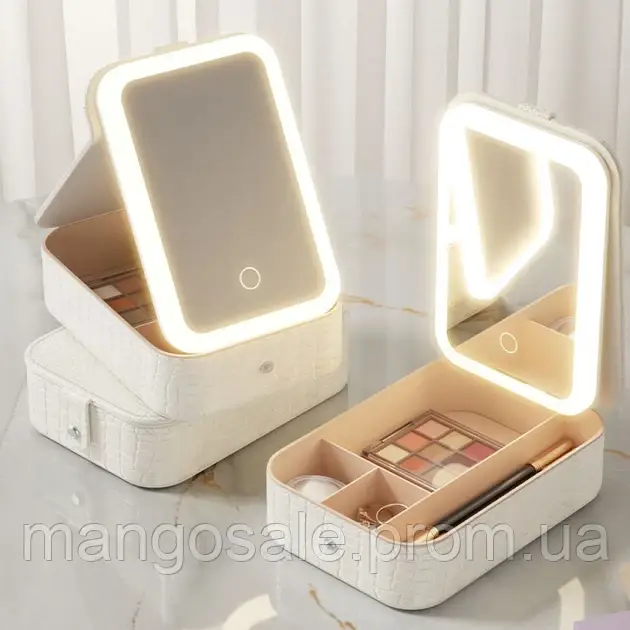 Портативний кейс-органайзер для косметики з дзеркалом і підсвіткою дорожня косметичка 3 кольори - фото 1 - id-p2783465207