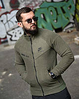 Чоловіча оливкова кофта Nike зимова без капюшона полар, Тепла флісова кофта Найк кольору олива на змійці для чоловіків nikiwe