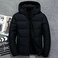 Чоловіча чорна зимова куртка водостійка матова, Тепла куртка-пуховик чорна зі знімним капюшоном однотонна nikiwe