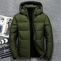 Чоловіча зимова куртка хакі водостійка матова, Тепла куртка-пуховик кольору хакі зі знімним капюшоном однотонна nikiwe