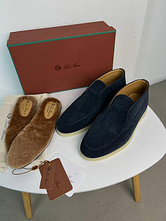 Лофери Loro Piana Open Walk чоловічі темно-сині замша з хутряною устілкою