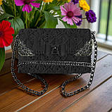 Канва +Нитки чорніі+ Замок Бантік + Кутки для клапана №6 + Ручка-ланцюжок чорного кольору Набір для сумки з канви, фото 3