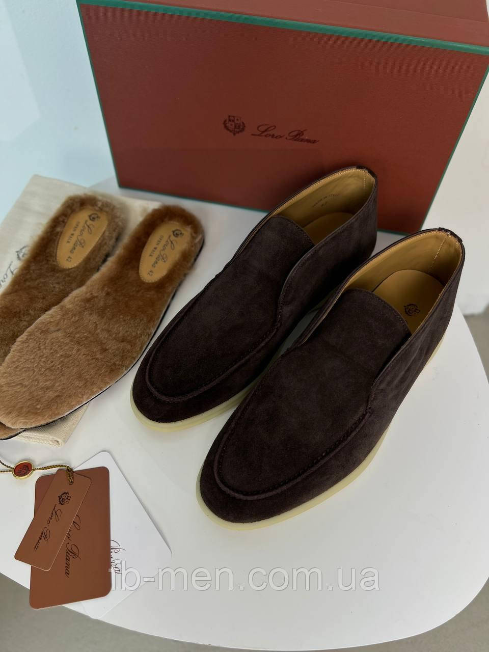 Лофери Loro Piana Open Walk чоловічі темно-сині замша з хутряною устілкою, фото 1